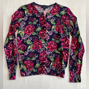 Lands End Sz S 6-8 NavyFloral Button Front Cardigan EUC